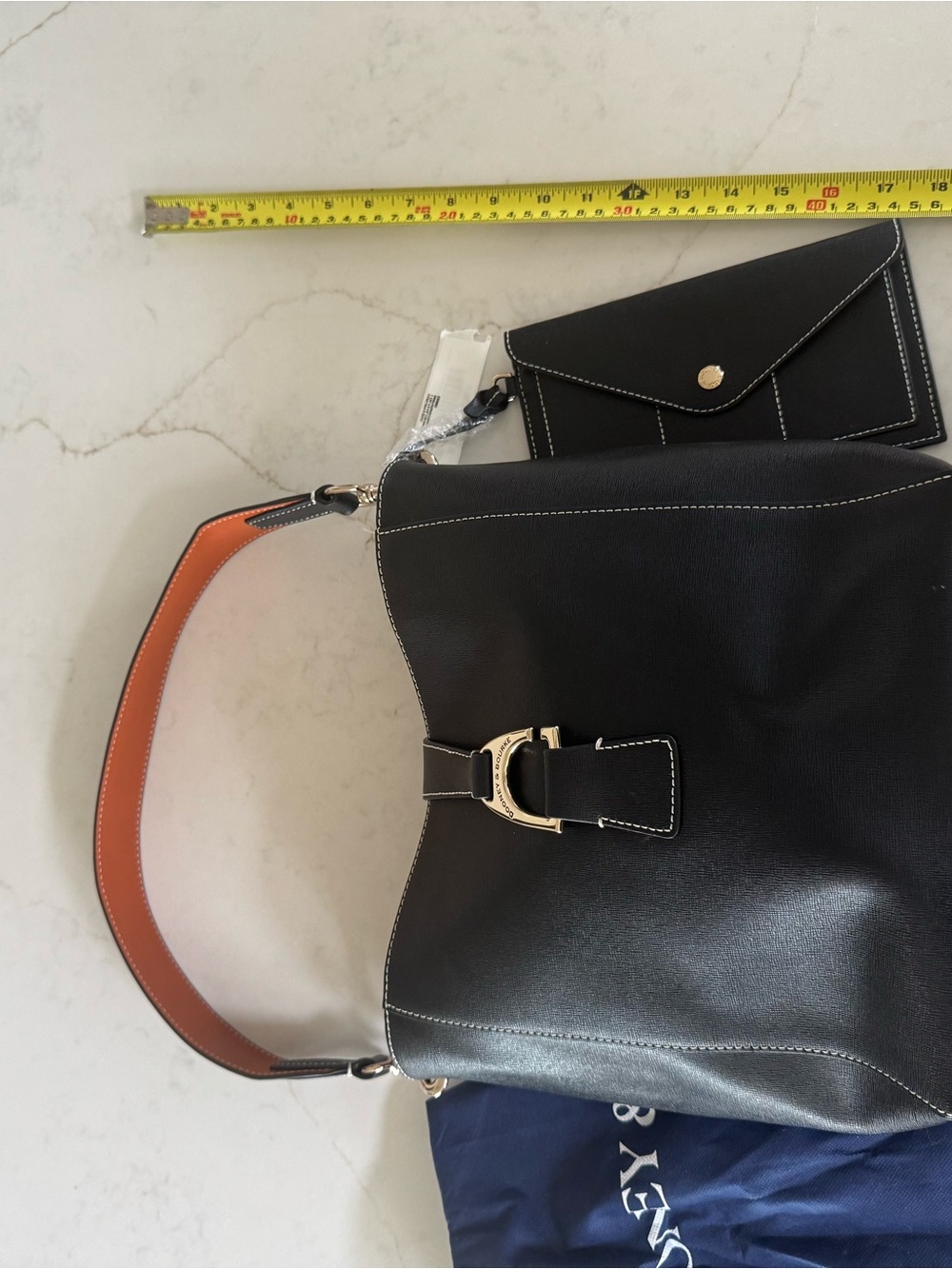 Dooney & Bourke Black Shoulder Bag with Tan Handle and Matching Black Wallet